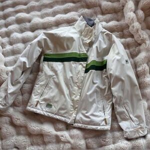 Helly Hansen Vintage Ski Snowboard Winter White Green Stripe Jacket Coat Small
